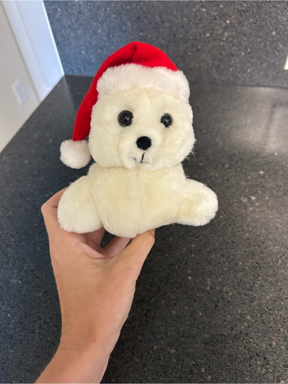 Russ Cream Plush Seal with Red Santa Hat